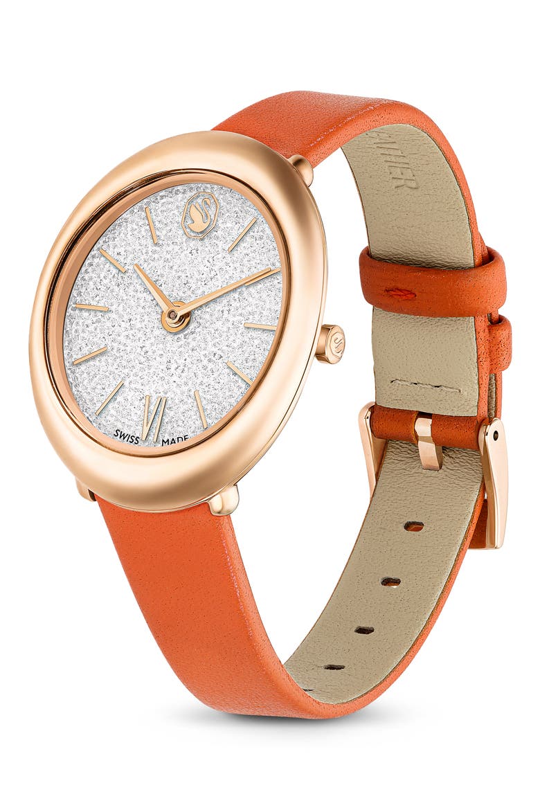 Imber Oval Leather Strap Watch, 24mm x 26.3mm, Alternate, color, ORANGE