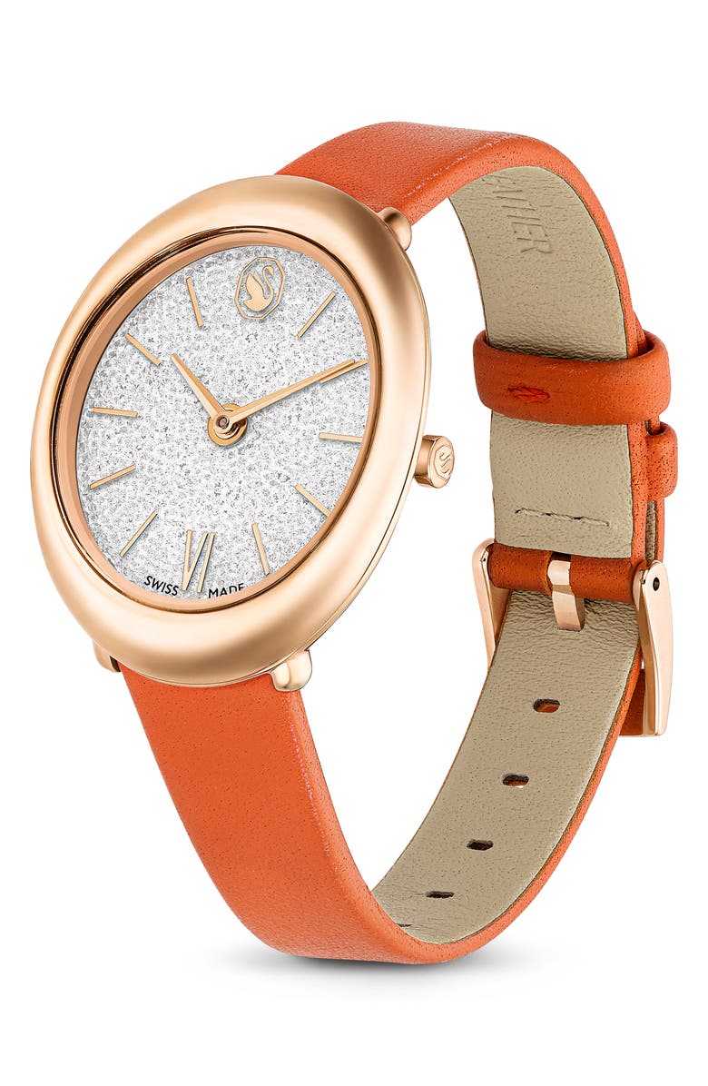Swarovski Imber Oval Leather Strap Watch, 24mm x 26.3mm, Alternate, color, Orange
