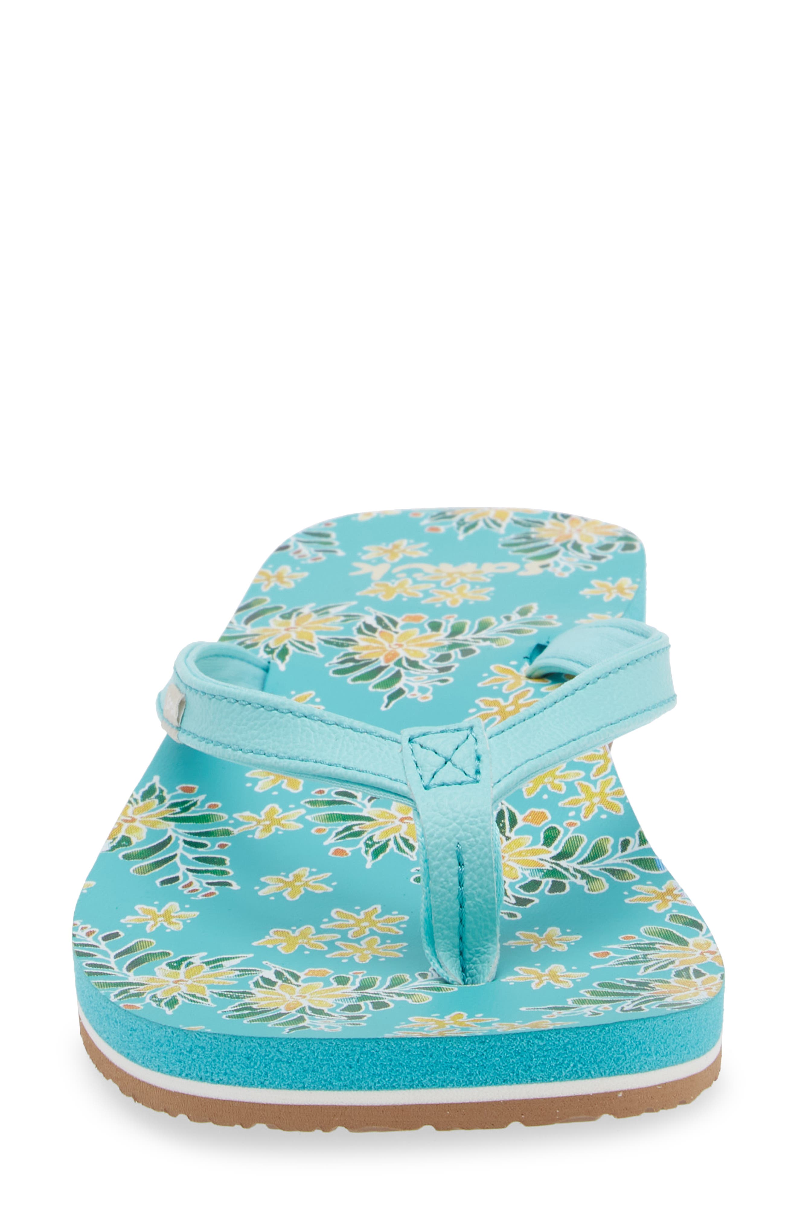 Sanuk Yoga Joy Floral Flip Flop, Alternate, color, Aqua Splash