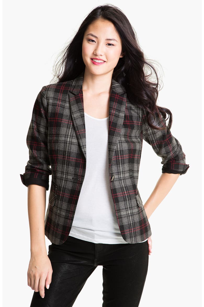 Plaid Blazer, Main, color, CHARCOAL/ RED PLAID
