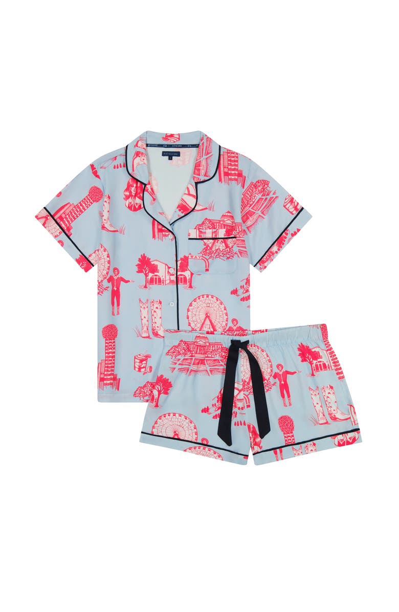 Katie Kime Dallas Toile Shorts Set, Alternate, color, Blue