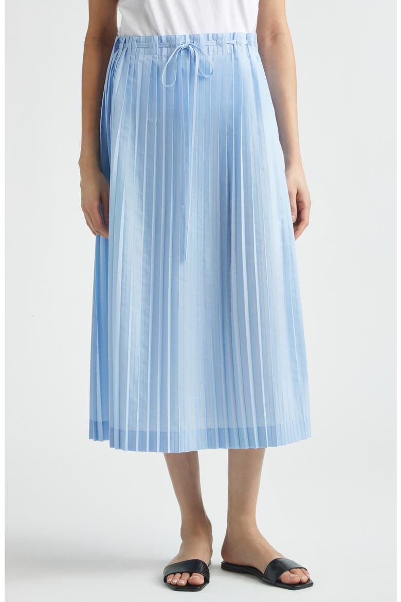 Drawstring Waist Pleated Midi Skirt, Main, color, LIGHT BLUE