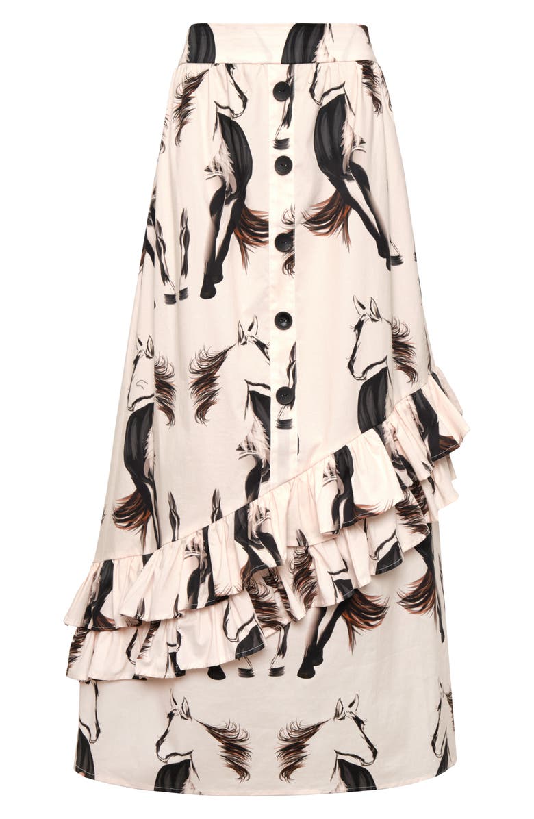 The Lulo Project Gaucho Horse Print Stretch Cotton Maxi Skirt, Alternate, color, Beige Horses