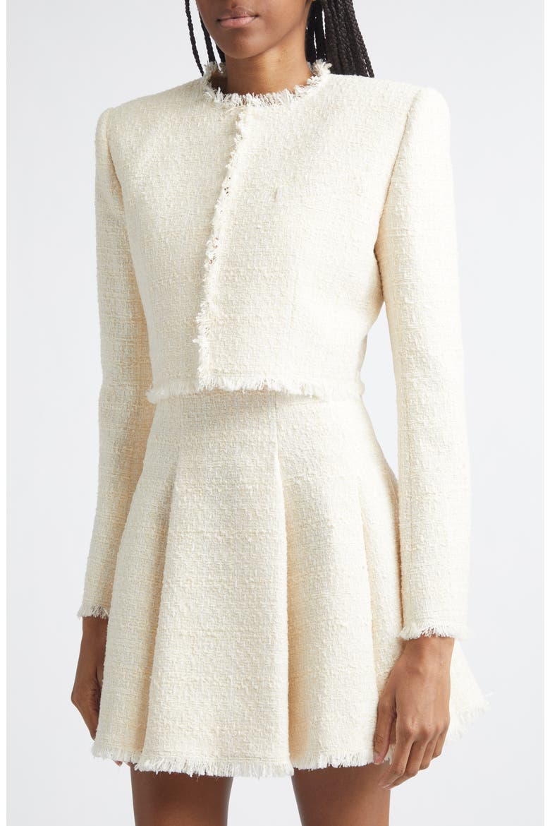 Crop Tweed Spencer Jacket, Alternate, color, 0FA WHITE