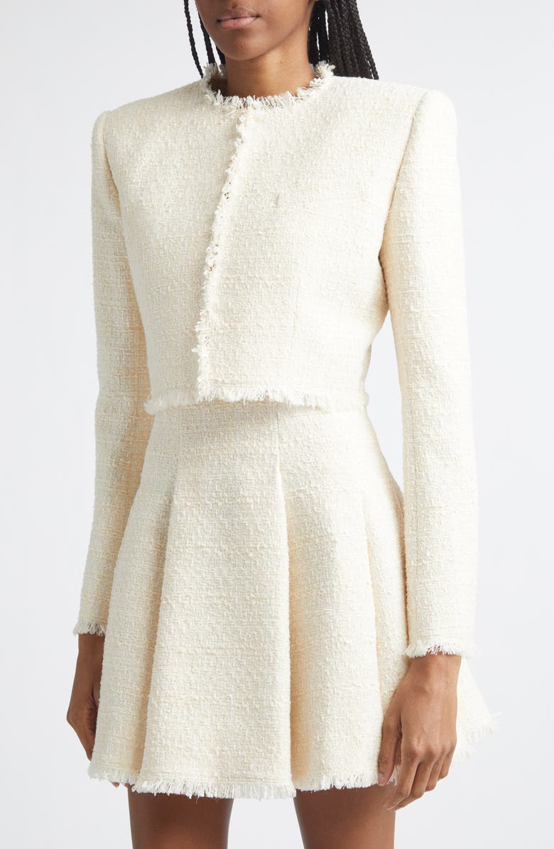 Balmain Crop Tweed Spencer Jacket, Alternate, color, 0Fa White