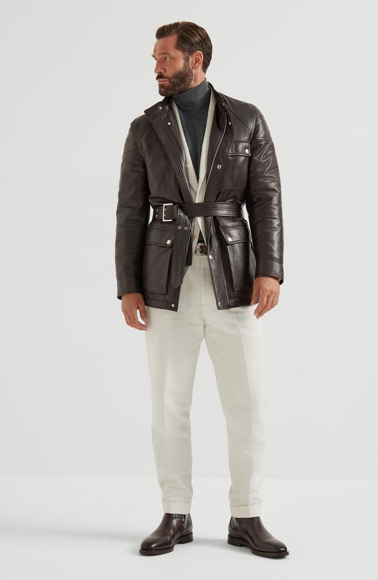 Brunello Cucinelli Nappa leather safari jacket, Alternate, color, Rust Brown