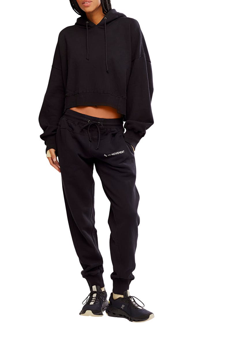 Free People FP Movement Undefeated Cotton Blend Hoodie & Jogger Set, Main, color, Black Combo
