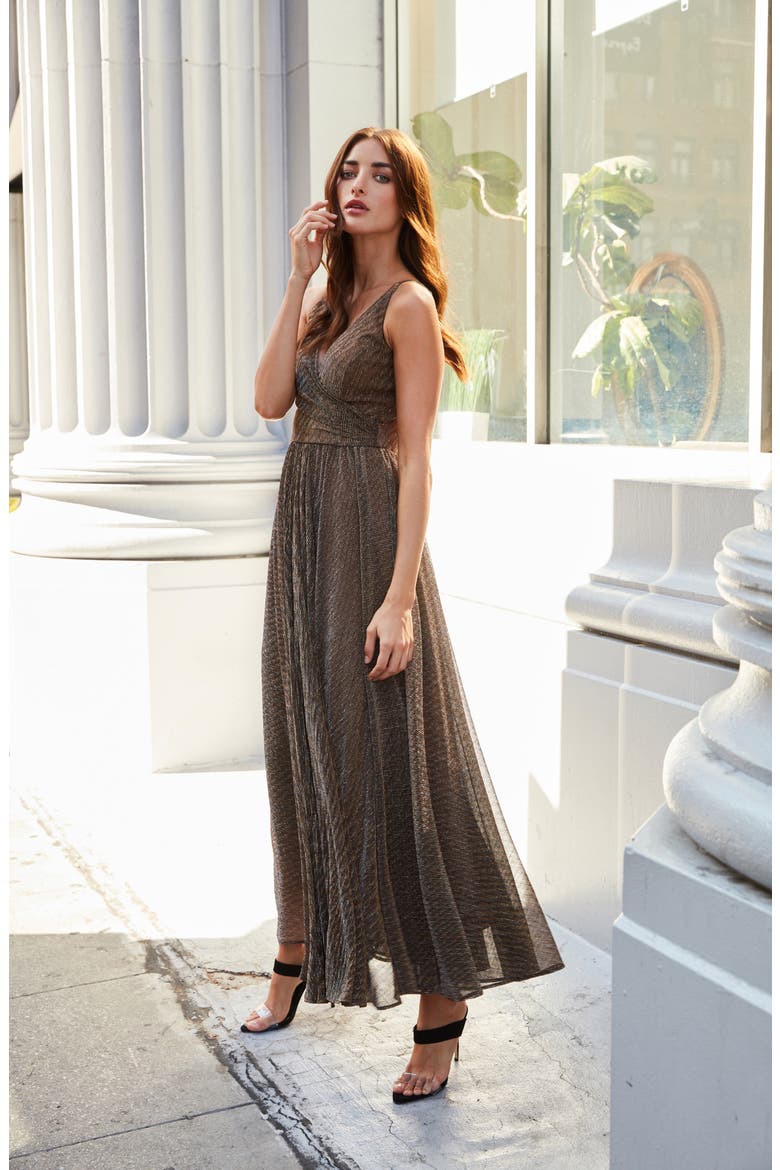 Valentina Metallic Fit & Flare Gown, Alternate, color, METALLIC BRONZE