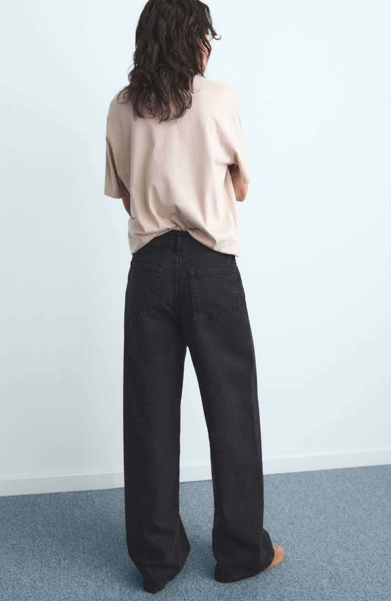 MANGO Bandless Mid Rise Wide Leg Jeans, Alternate, color, Black Denim