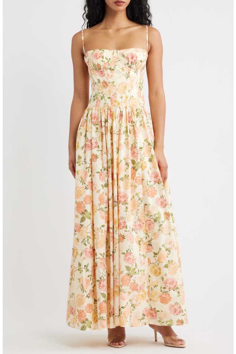 Rona Floral Stretch Cotton Maxi Sundress, Main, color, WARM ROSE PRINT