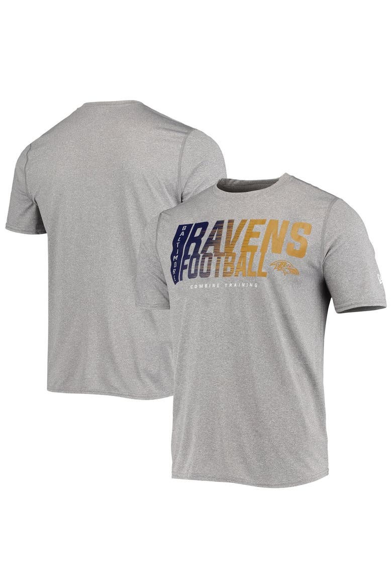 Men's New Era Heathered Gray Baltimore Ravens Combine Authentic Game On T-Shirt, Main, color, Heather Gray