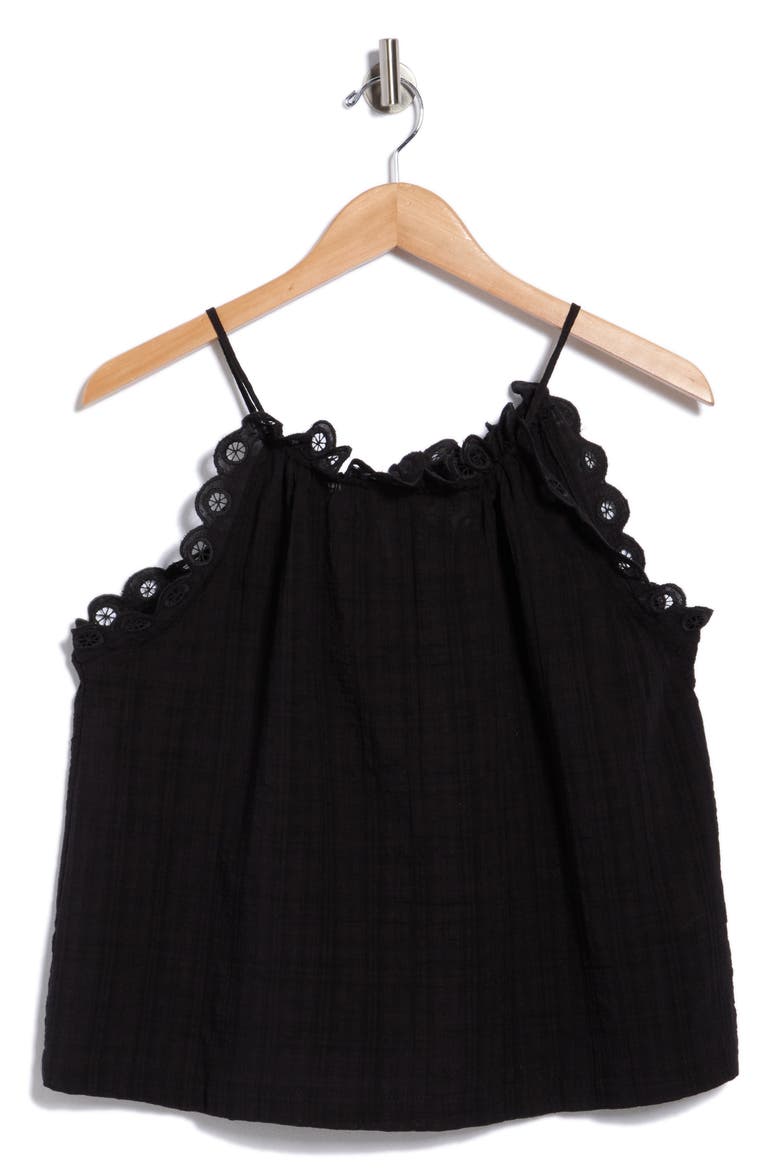 Embroidered Eyelet Lace Halter Neck Crop Tank, Alternate, color, BLACK