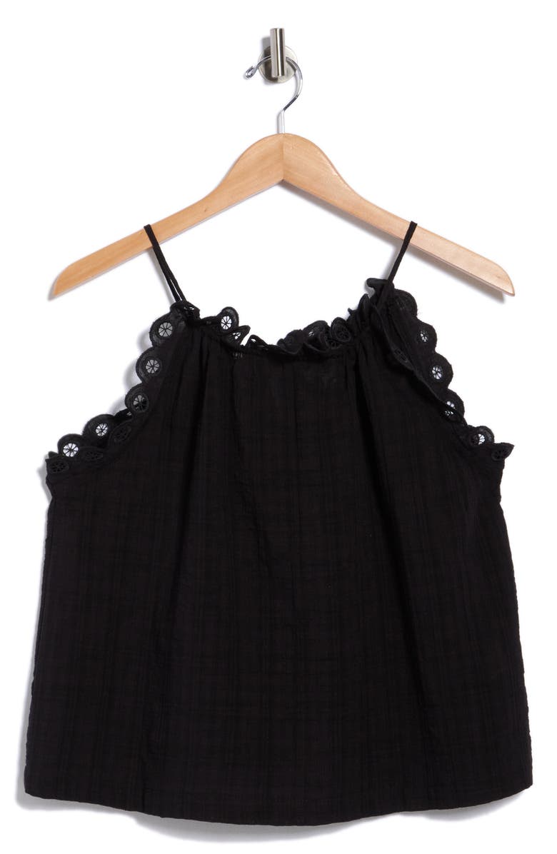 MAX STUDIO Embroidered Eyelet Lace Halter Neck Crop Tank, Alternate, color, Black