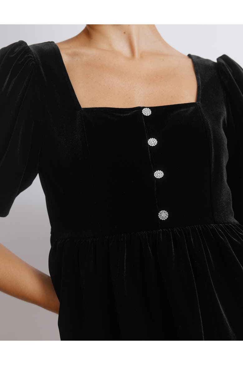 Diamonte Velvet Puff Sleeve Top, Alternate, color, Black