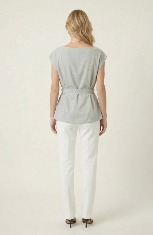 Modenaire Draped Neck Top In Light Grey