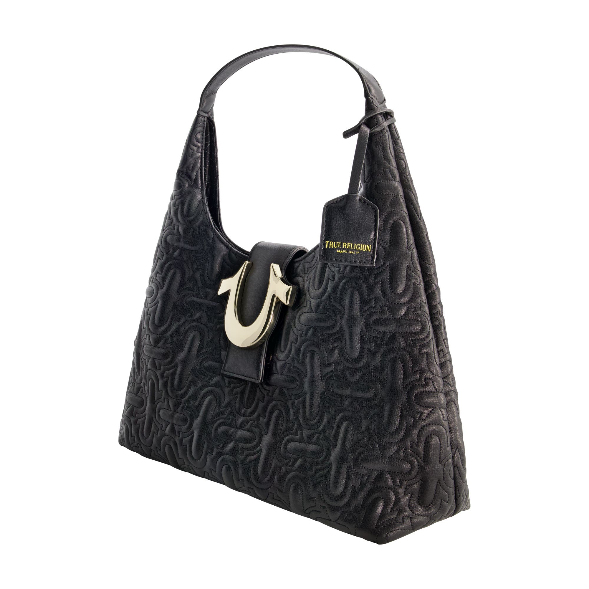 Quilted Horseshoe Medium Hobo, Alternate, color, BLACK