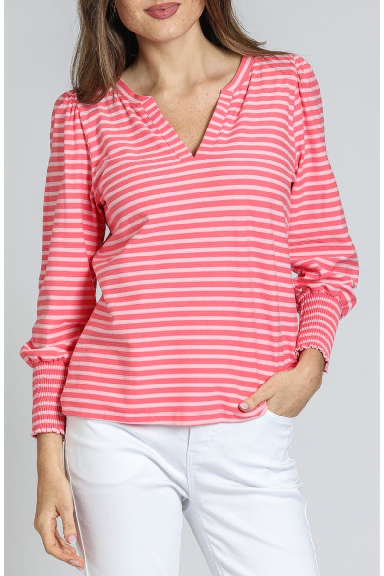 Stripe Puff Shoulder Top, Main, color, PINK/ CORAL