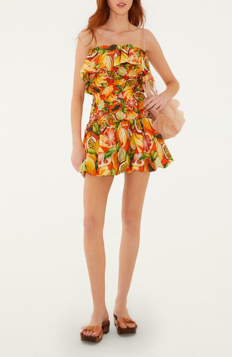 Fruit Print Ruffle Strapless Minidress