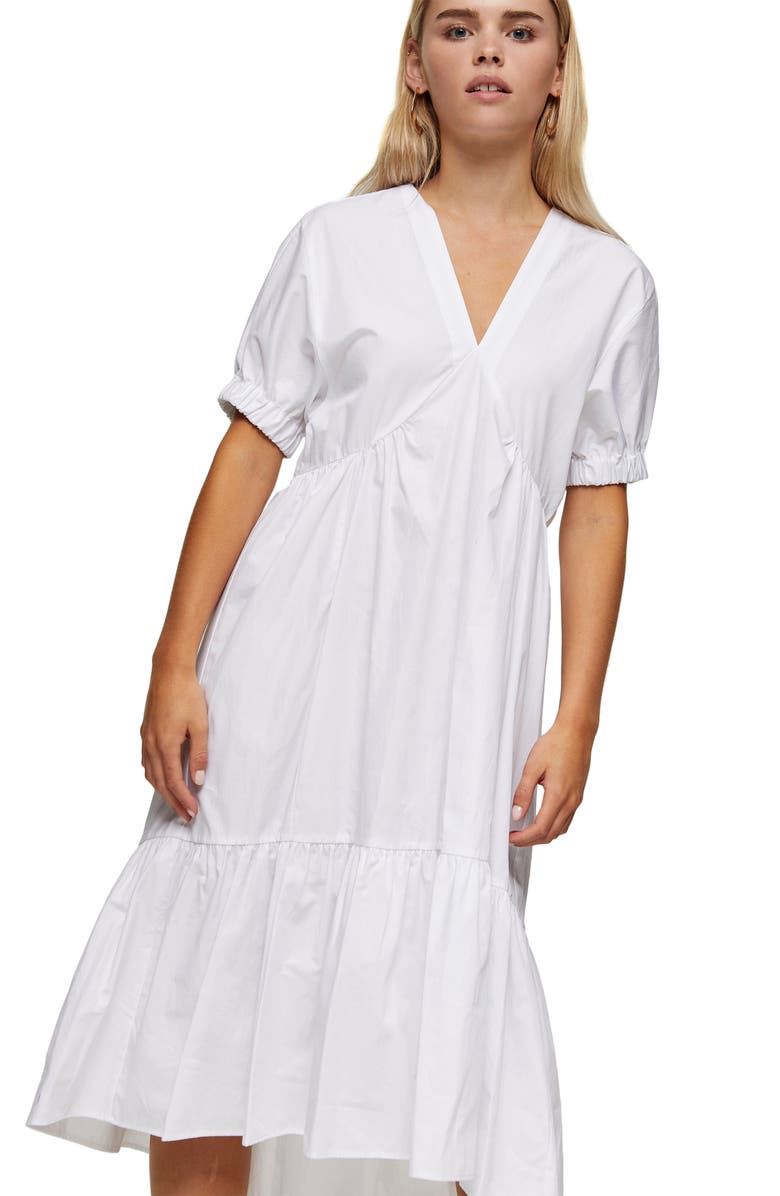 Topshop Poplin Bow Midi Dress, Alternate, color,