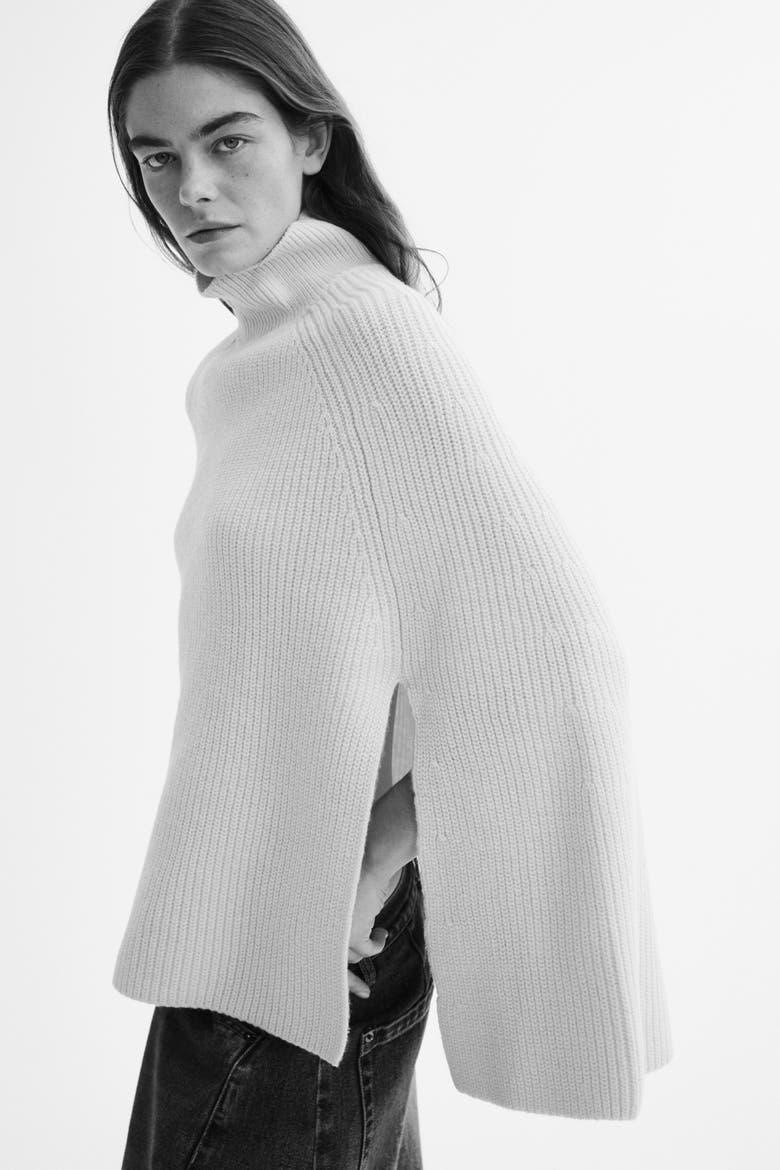 Knit Mock Turtleneck Cape, Alternate, color, Light beige