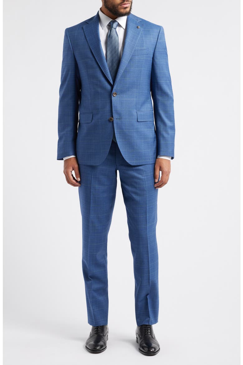 Esprit Blue Mélange Plaid Super 120s Wool Suit, Main, color, BLUE