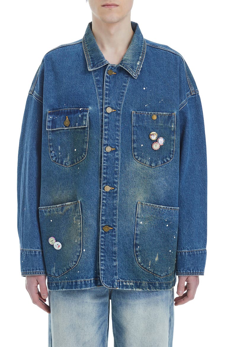 Distressed Denim Painter Jacket, Main, color, SAND WASHED BLUE