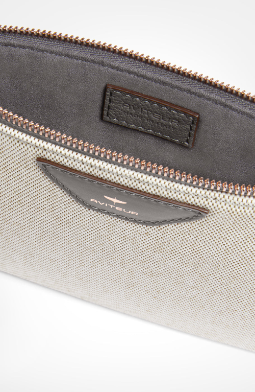 Aviteur Canvas Leather Trim Travel Pouch In Gray