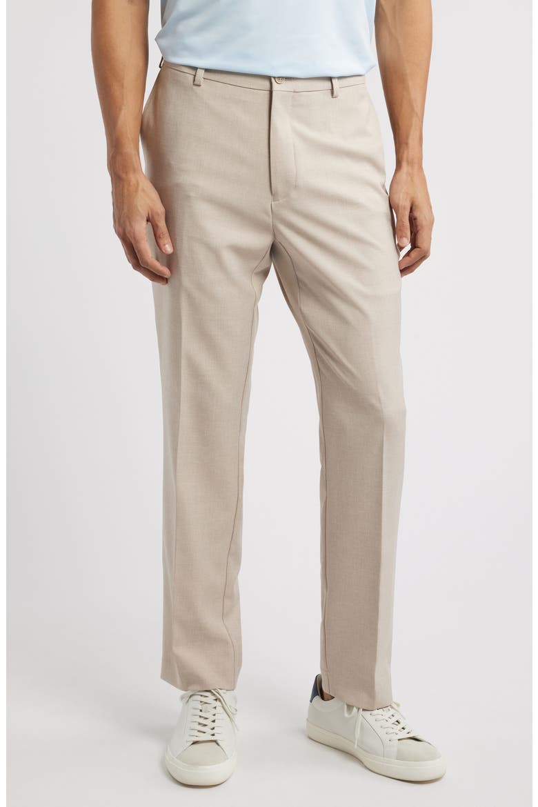 Mèlange Flat Front Dress Pants, Main, color, KHAKI