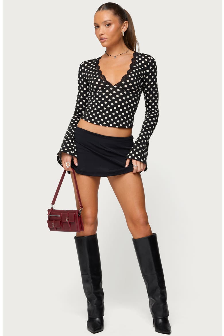 Lacey Polka Dot Long Sleeve Crop Top, Alternate, color, BLACK-AND-WHITE