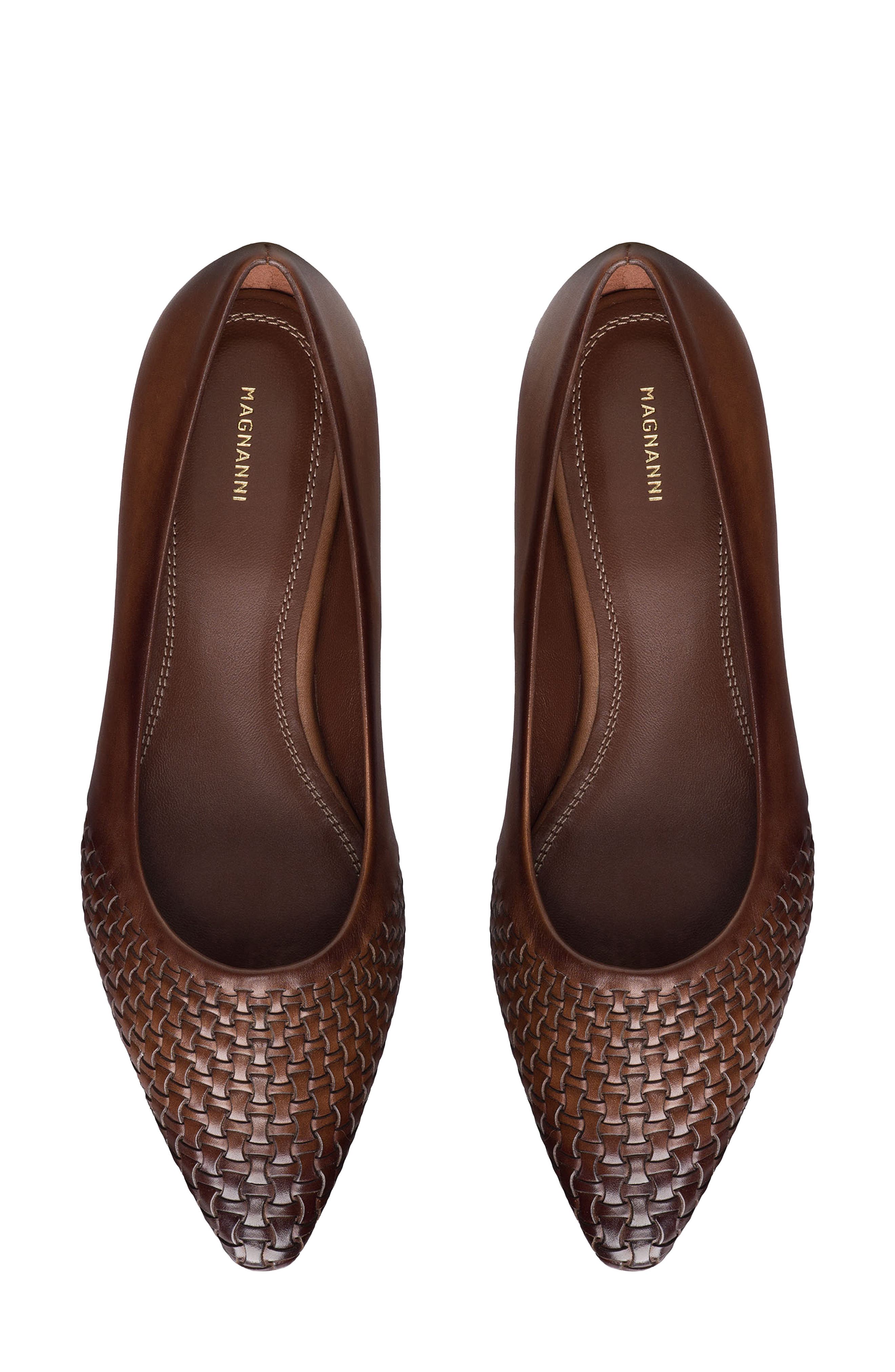 Magnanni Stasia Woven Pointed Toe Flat, Alternate, color, Brown