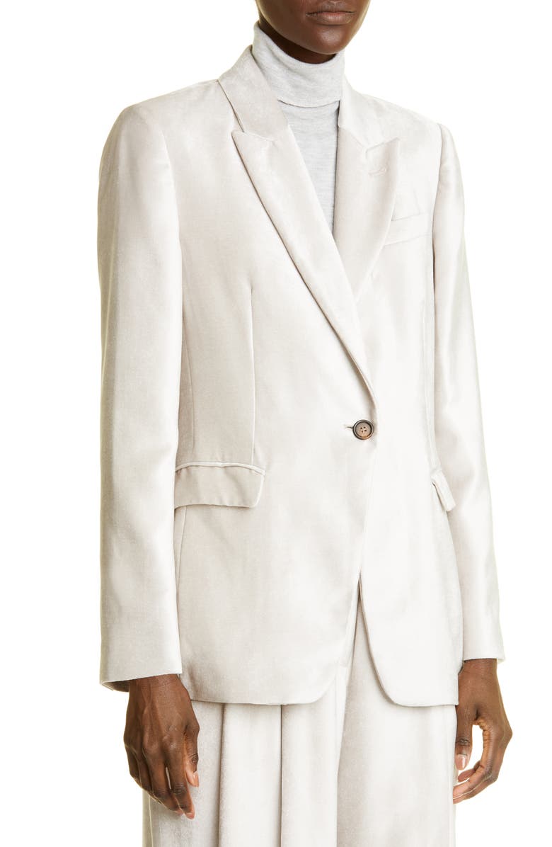 Brunello Cucinelli One-Button Velvet Blazer, Alternate, color,