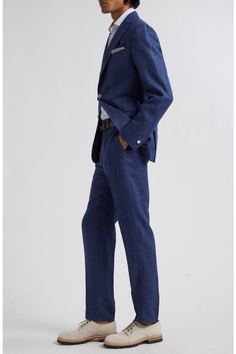 Pinstripe Linen Blend Suit, Alternate, color, BLUE