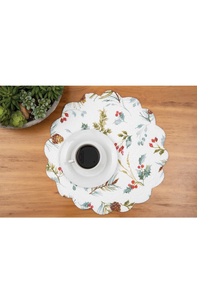 C&F Home Edith Quilted Reversible Holly Botanical Placemats Set of 6, 13" x 19", Alternate, color, White