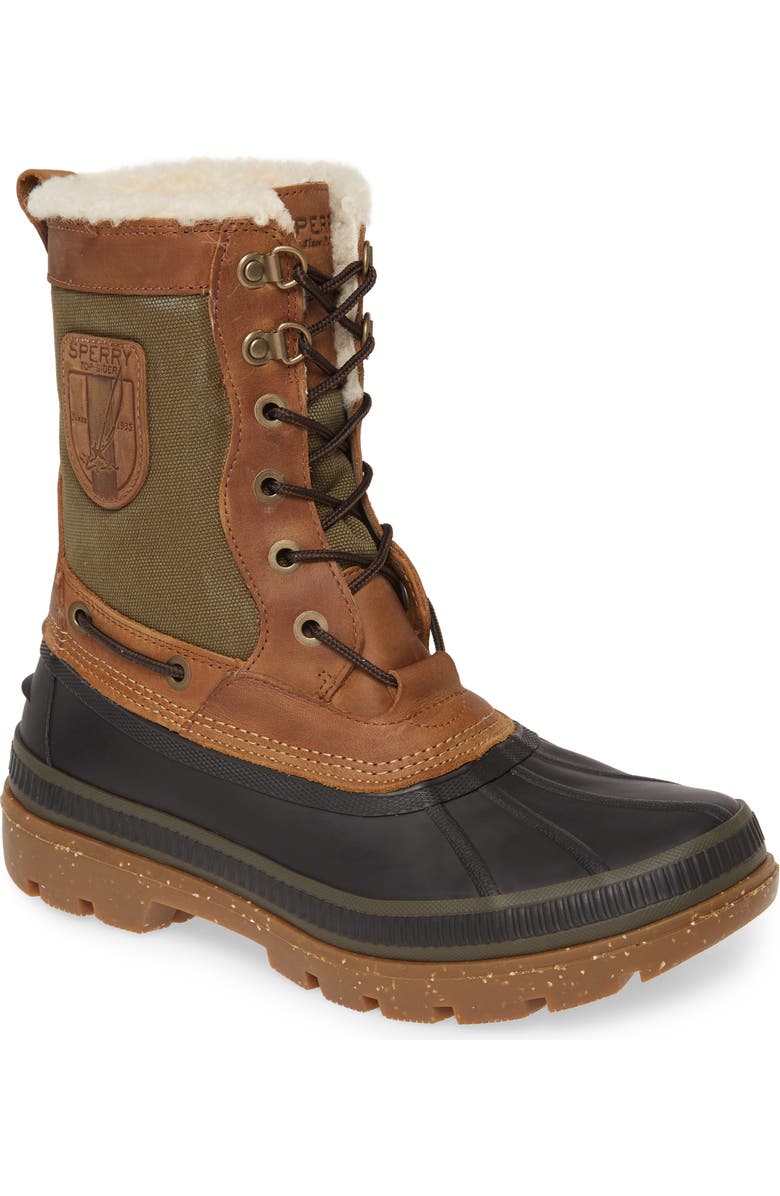 Sperry Ice Bay Tall Waterproof Snow Boot, Main, color, Brown/ Olive
