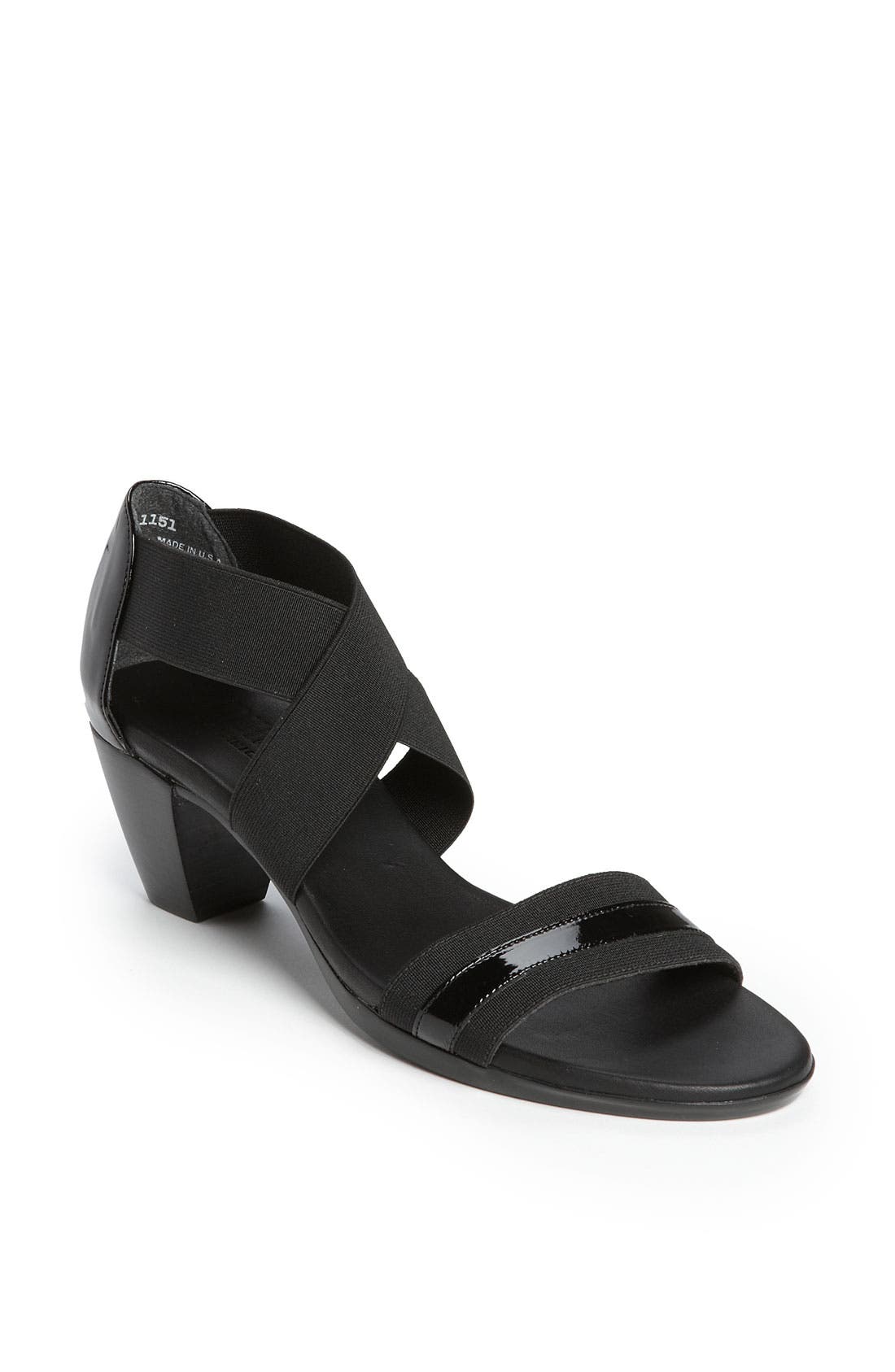 'Delana' Sandal, Main, color, BLACK STRETCH/ PATENT