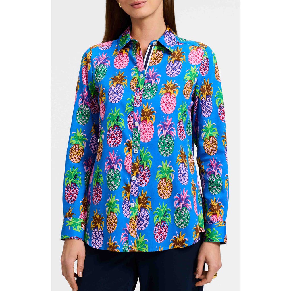 FOXCROFT FOXCROFT ZOEY PINEAPPLE PRINT COTTON BUTTON-UP SHIRT