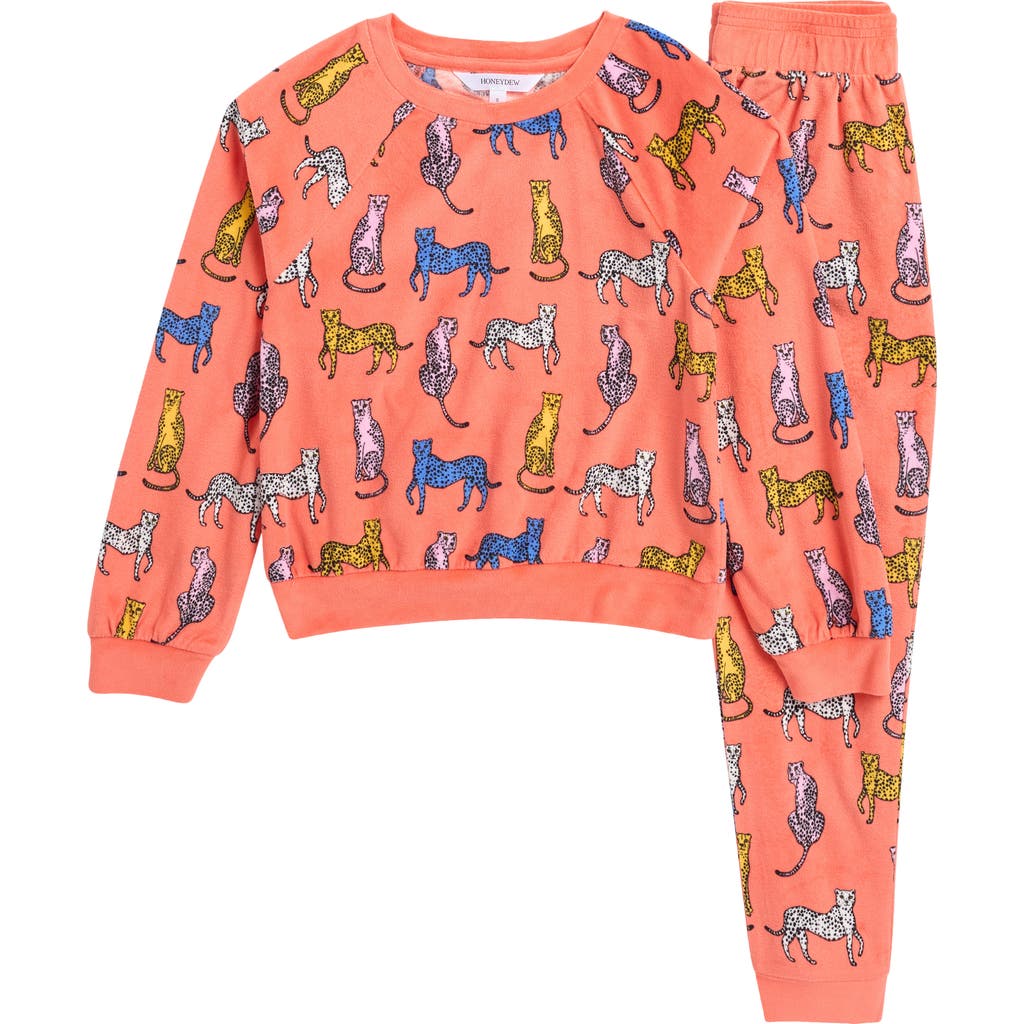 Honeydew Kids' Snuggle Up Print Lounge Sweatshirt & Joggers Set In Orange