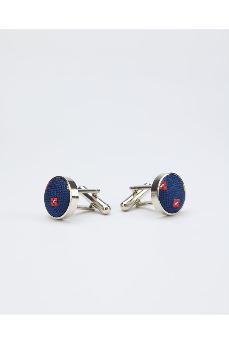 Diamond Blossom Silk Cufflinks, Alternate, color, Navy