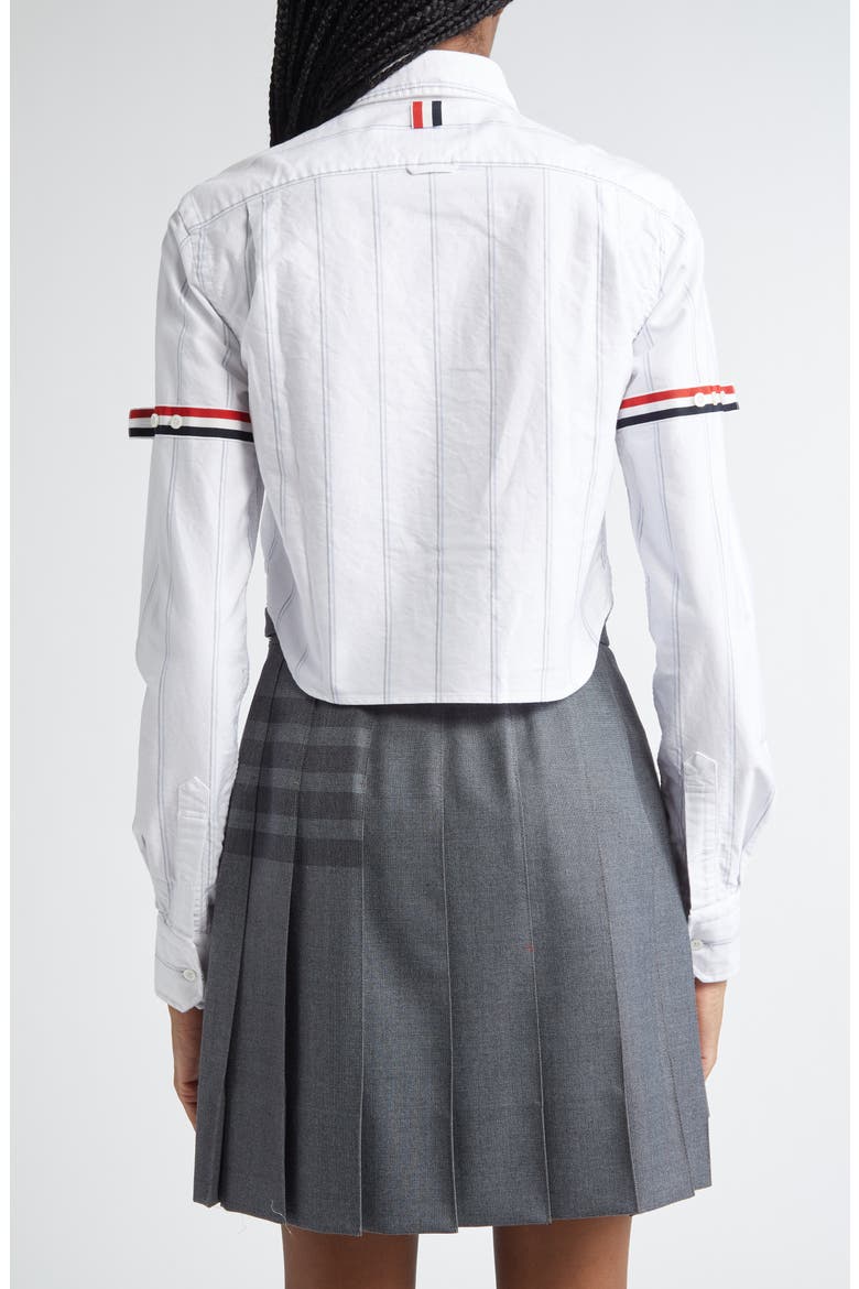 Armband Stripe Cotton Poplin Crop Button-Down Shirt, Alternate, color, WHITE