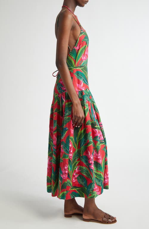 Farm Rio Dream Garden Strappy Back Linen Blend Maxi Dress In Red