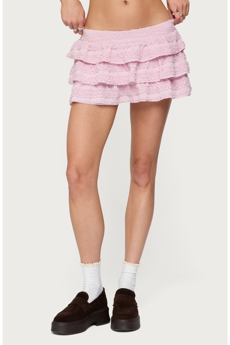 Margaux Low Rise Tiered Ruffle Miniskort, Main, color, PINK
