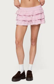 EDIKTED Margaux Low Rise Tiered Ruffle Miniskort
