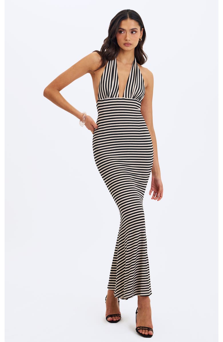 Miss Circle Hannah Lyocell Jersey Striped Mermaid Maxi Dress, Main, color, Almond & Black
