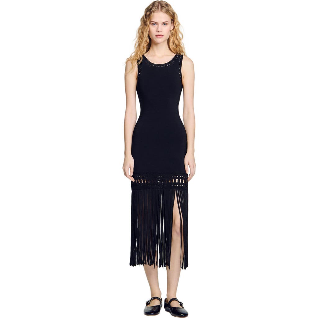 SANDRO SANDRO FRINGED KNIT DRESS