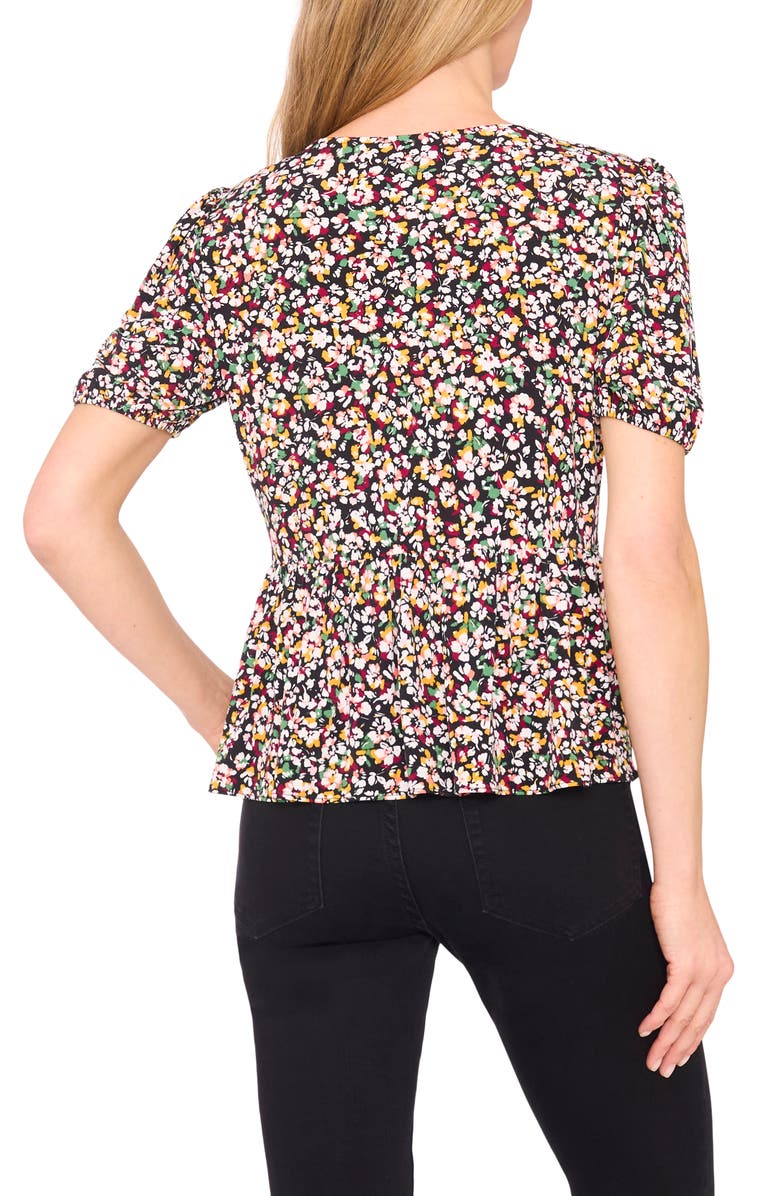 CeCe Floral Knit Keyhole Top, Alternate, color, Rich Black