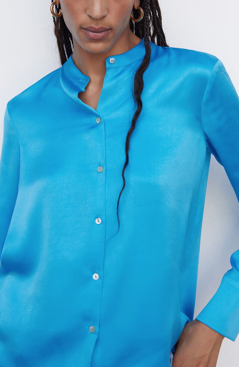 MANGO Band Collar Satin Shirt, Alternate, color,