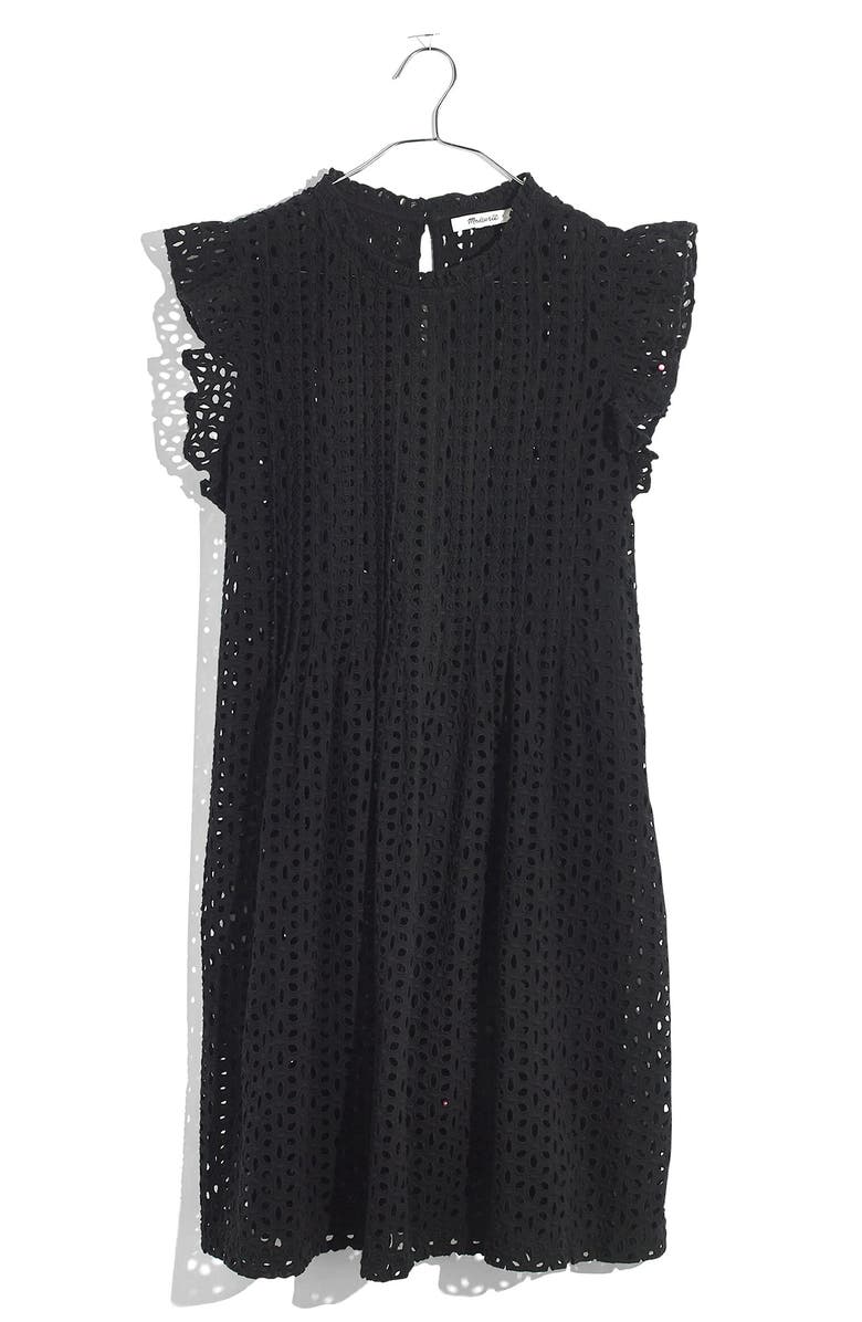 Madewell Eyelet Ruffle Sleeve Pintuck Minidress, Main, color,