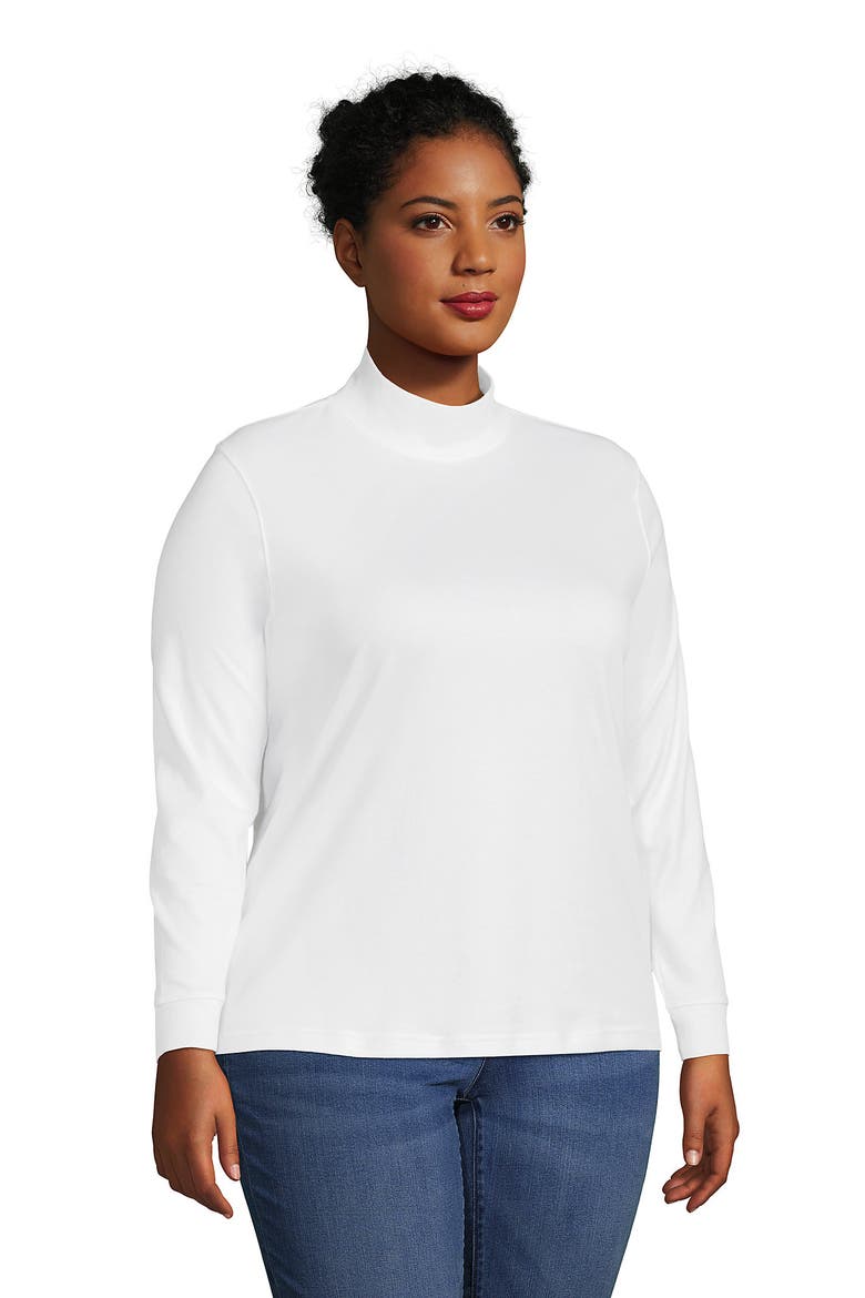 Relaxed Cotton Long Sleeve Mock Turtleneck, Alternate, color, White