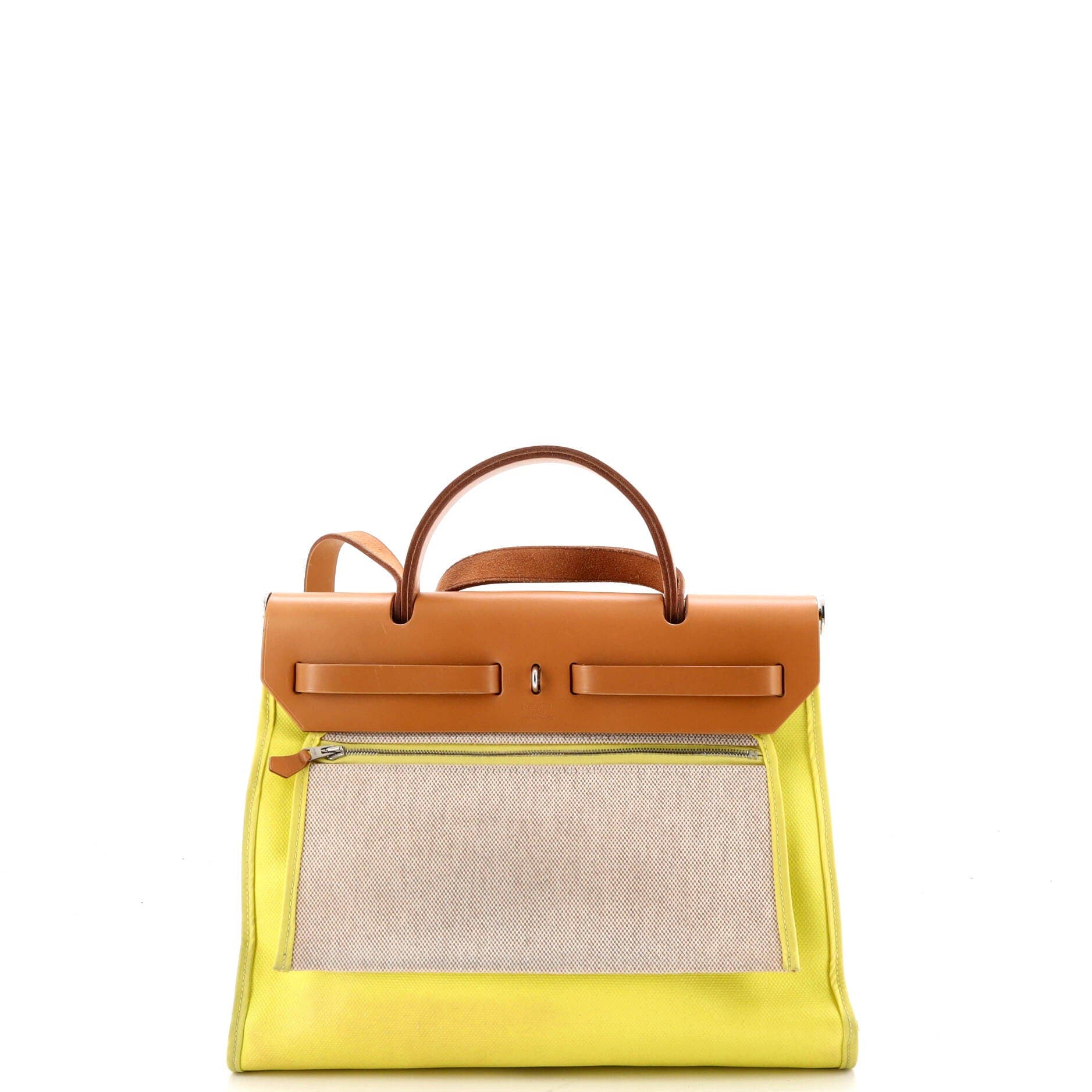Pre-Owned Hermes Herbag Zip Berline Vache Canvas and Leather 31, Alternate, color, Lime