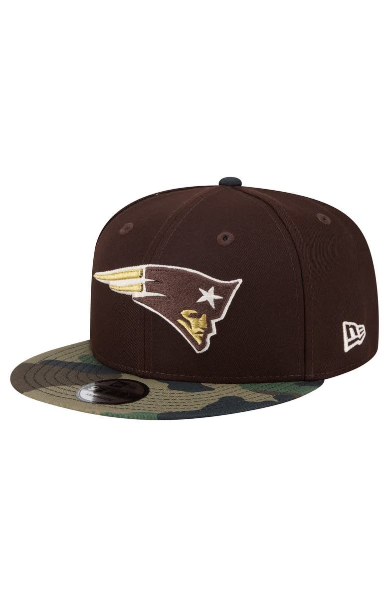 New Era Men's New Era  Dark Brown New England Patriots Burnt Wood Camo 9FIFTY Snapback Hat, Main, color, Dark Brown